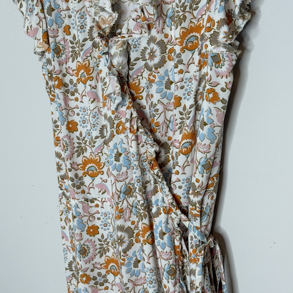 Faherty Floral Print Ruffle Sleeve Carmen Wrap Midi Dress Size Small Cottagecore - Picture 9 of 15